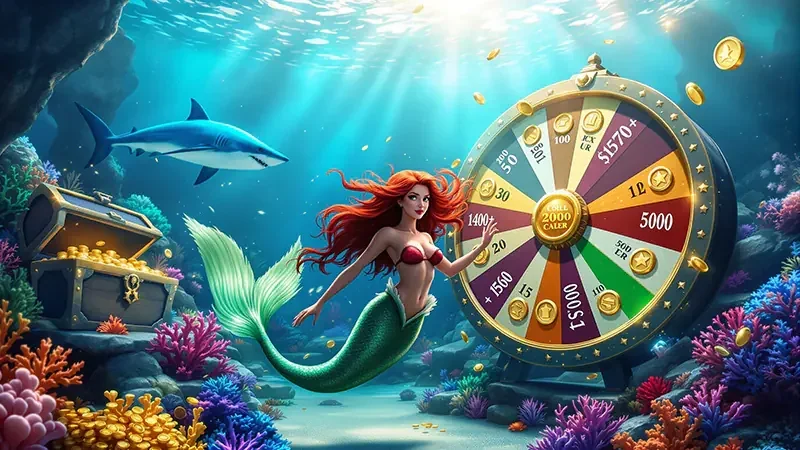 Meriam permainan tembak ikan mengarah ke target laut berwarna-warni